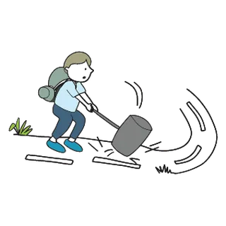 A hiker swinging a hammer at the ground, with ice cracking.