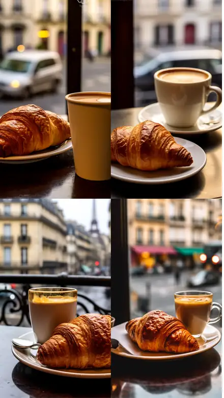 Orbison illusion: four café croissant scenes in a two by two grid.