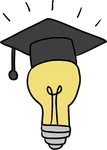A light bulb wearing a graduation cap.