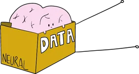 A box marked DATA, labelled NEURAL, with a pink brain peeking out of it.
